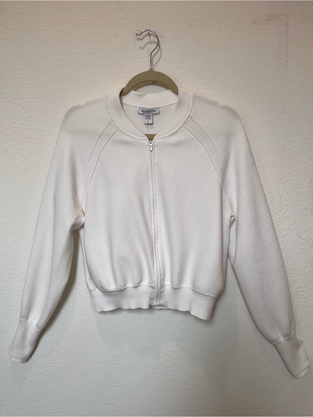 Athleta White Zip-Front Bomber Jacket